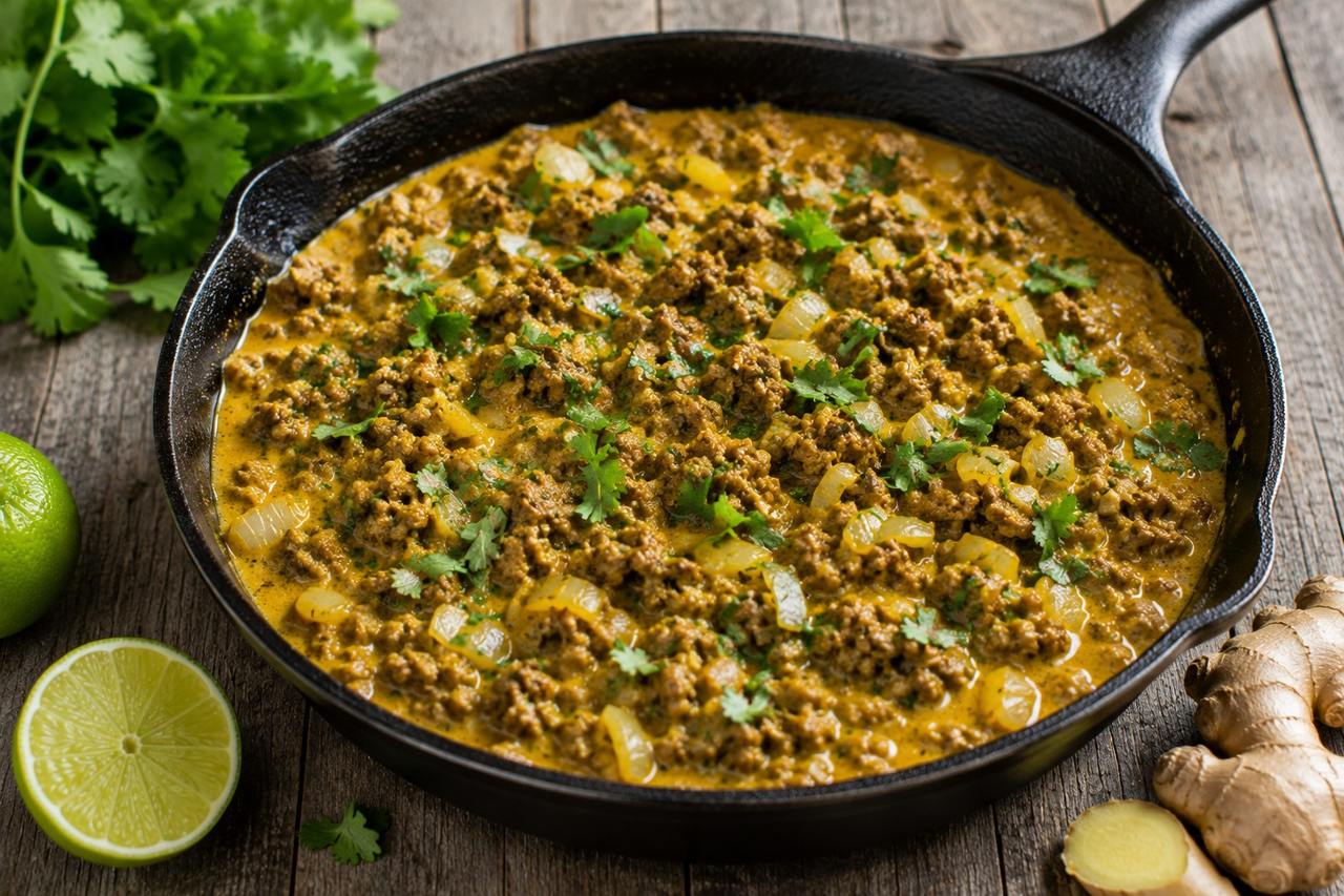 coconut ground beef curry with turmeric and ginger
