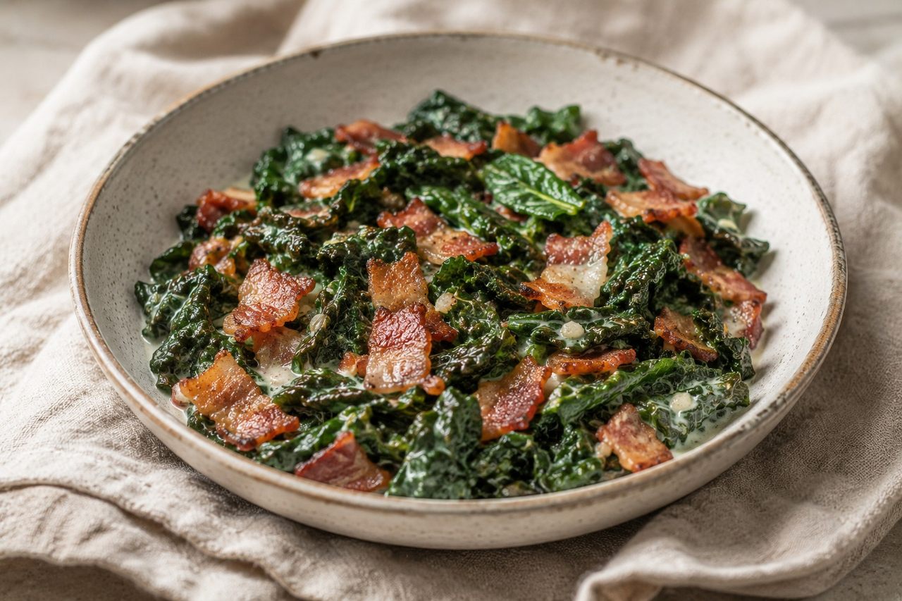 AIP bacon and kale breakfast skillet - a fast savory egg-free breakfast
