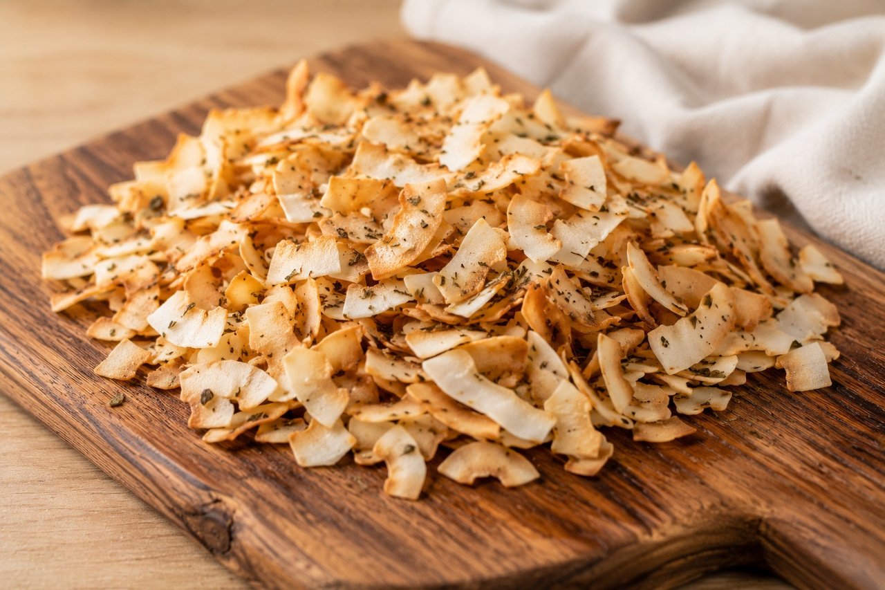 AIP savory roasted coconut flakes with oregano - a salty crunchy chip substitute