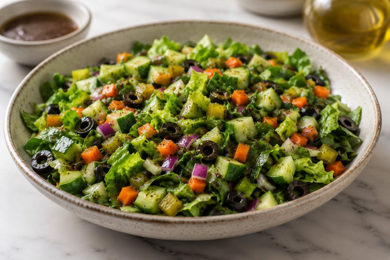 AIP chopped veggie salad with balsamic vinaigrette - a fast-food sandwich shop salad made compliant