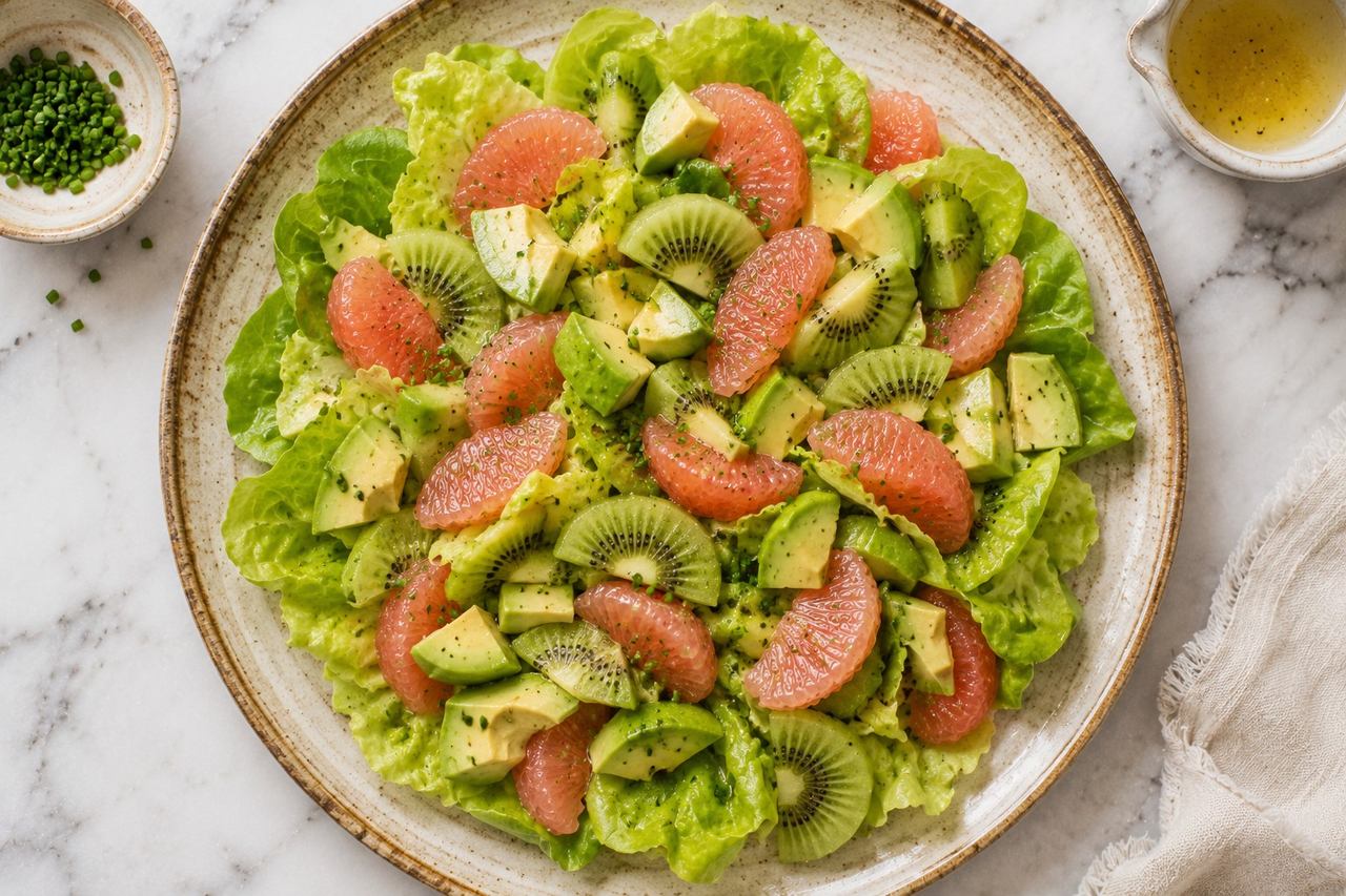 AIP summer grapefruit, kiwi, and avocado salad, no-cook