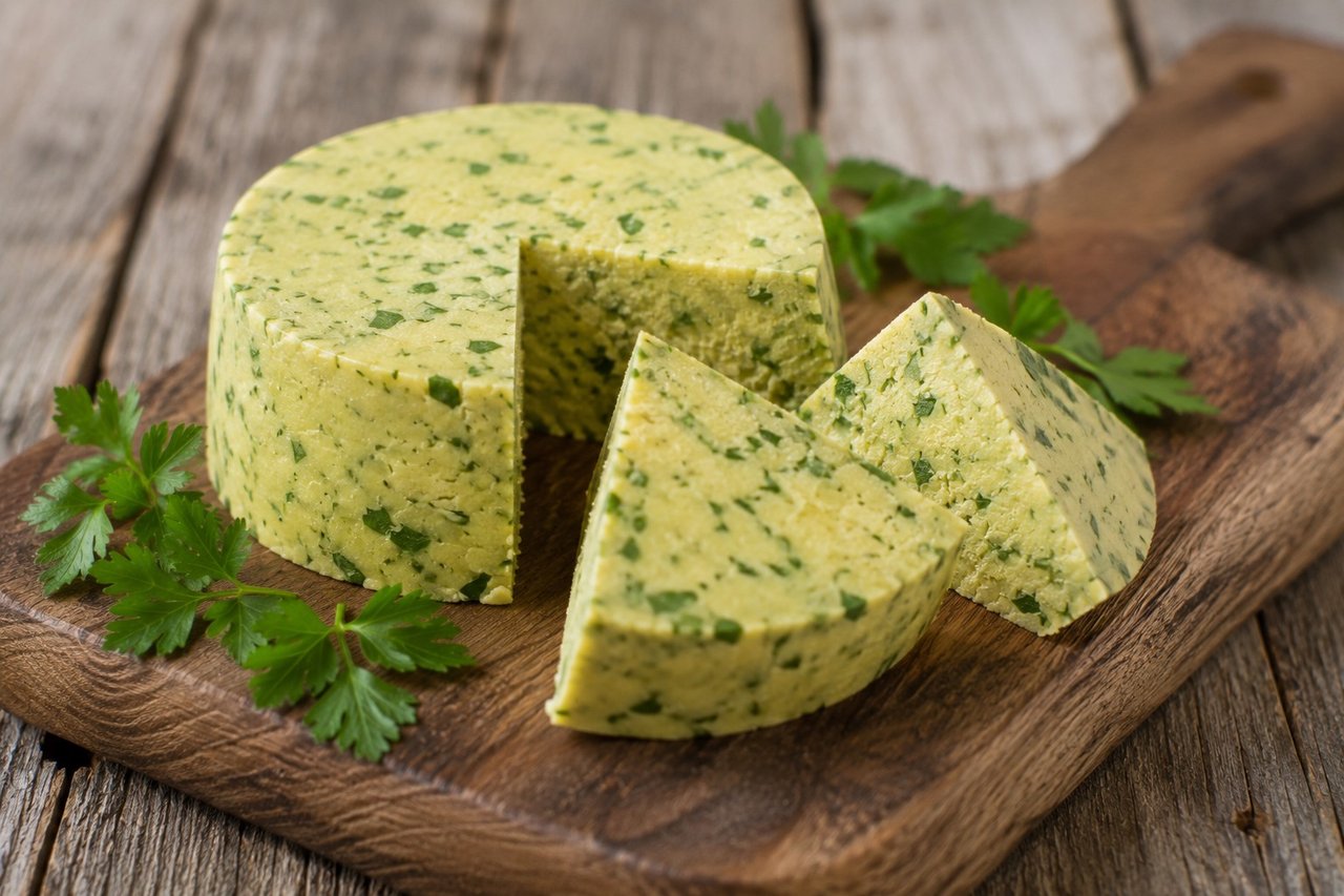 AIP dairy-free 'cheese' from steamed zucchini set with gelatin and fresh parsley