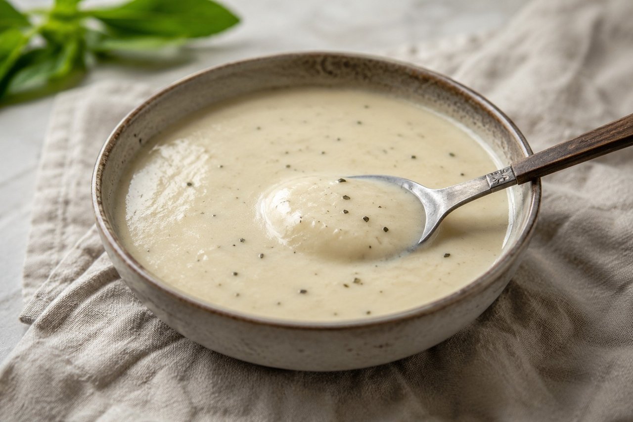 AIP dairy-free Alfredo-style sauce thickened with arrowroot and coconut milk