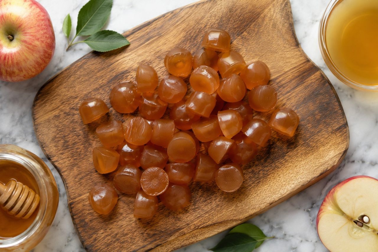 AIP apple cider vinegar gummies set with gelatin, apple juice, and honey