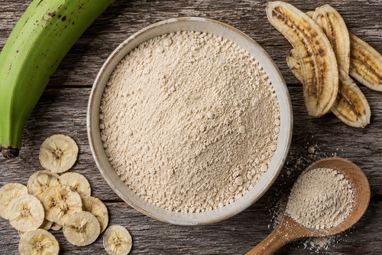 AIP homemade grain-free flour from plantain, yam, or sweet potato - thin slices dried until brittle, then ground into a one-for-one flour