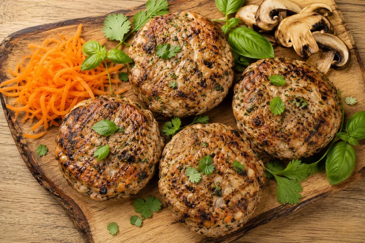 Juicy AIP turkey burgers bound with coconut flour and hidden vegetables, no egg or breadcrumb