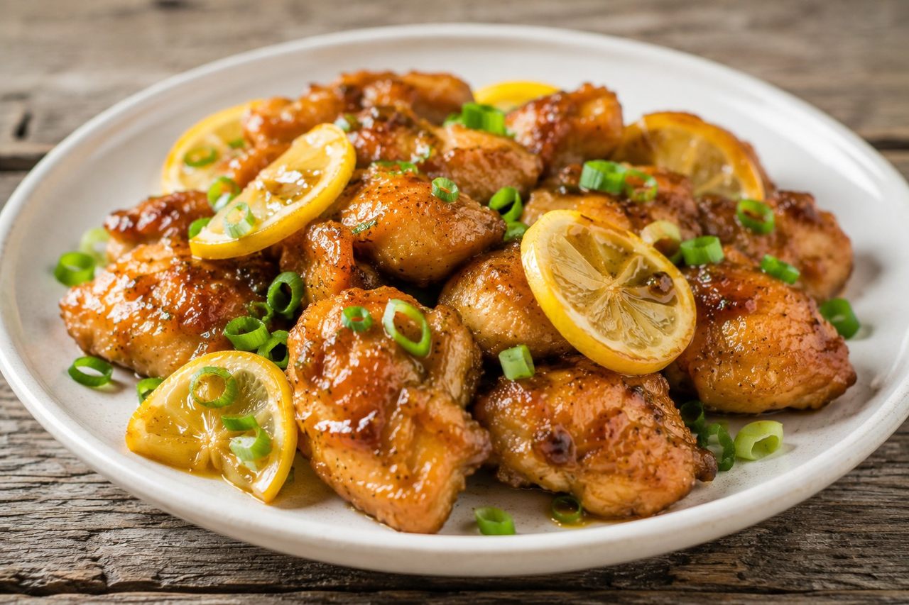 AIP crispy lemon chicken - starch-dredged pan-fried chicken with honey-lemon finish