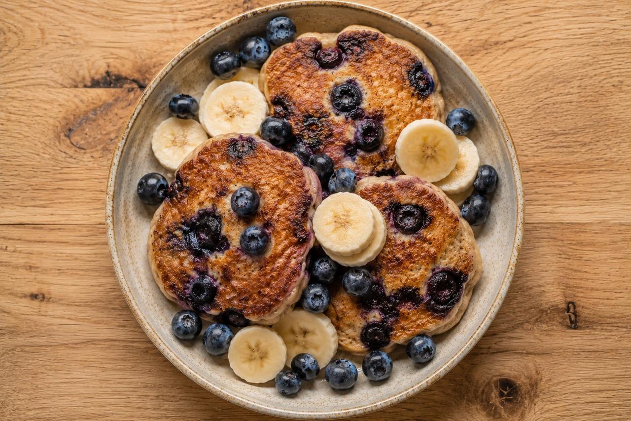 AIP blueberry plantain pancakes, egg-free and nut-free, breakfast