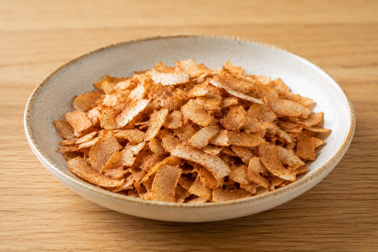 Sugar-free vanilla-cinnamon toasted coconut flakes