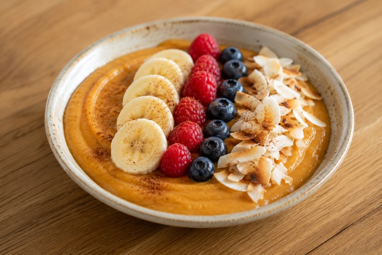 AIP banana-pumpkin breakfast smoothie bowl - spoonable, five-minute