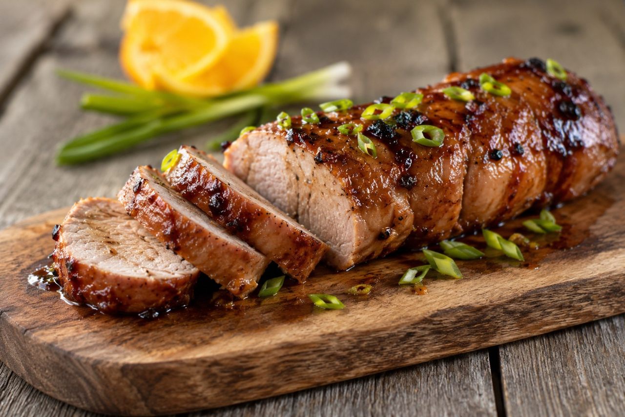 pork tenderloin marinated and baked in an orange and coconut-aminos glaze