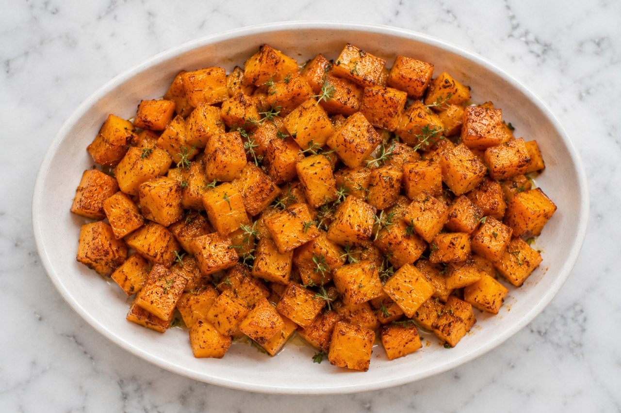air fryer butternut squash with cinnamon and thyme, a nightshade-free side