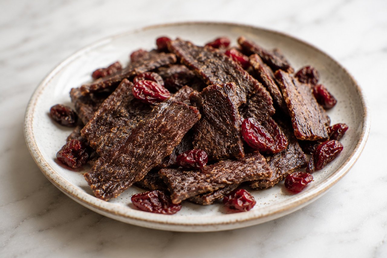 oven-baked cranberry beef jerky bites, a portable nightshade-free protein snack