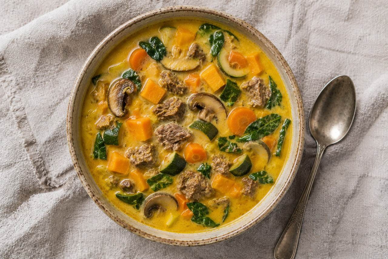 Creamy vegetable beef soup: comfort without the dairy