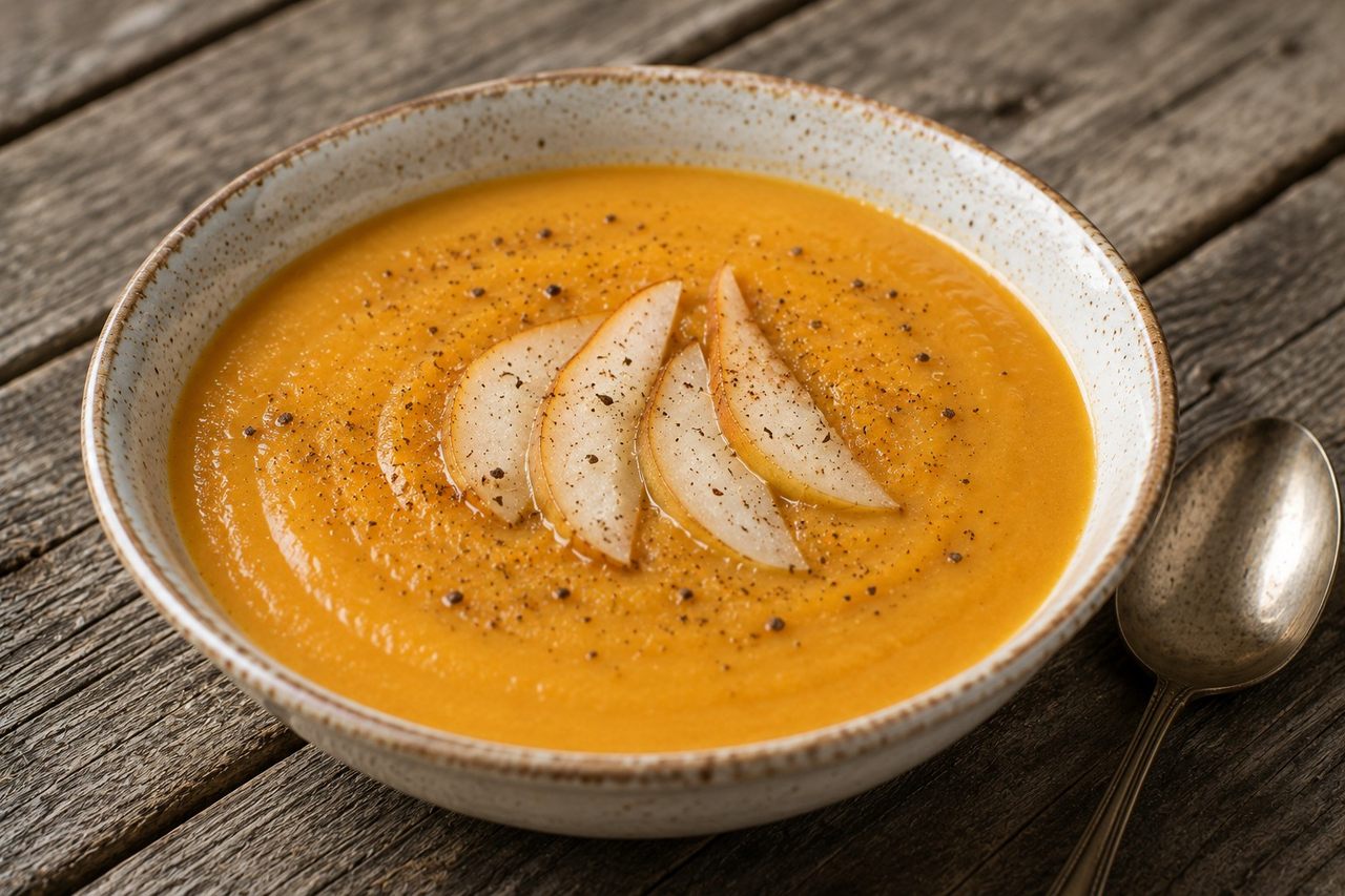 AIP gingered pear and butternut squash soup - blended, anti-inflammatory, gut-gentle