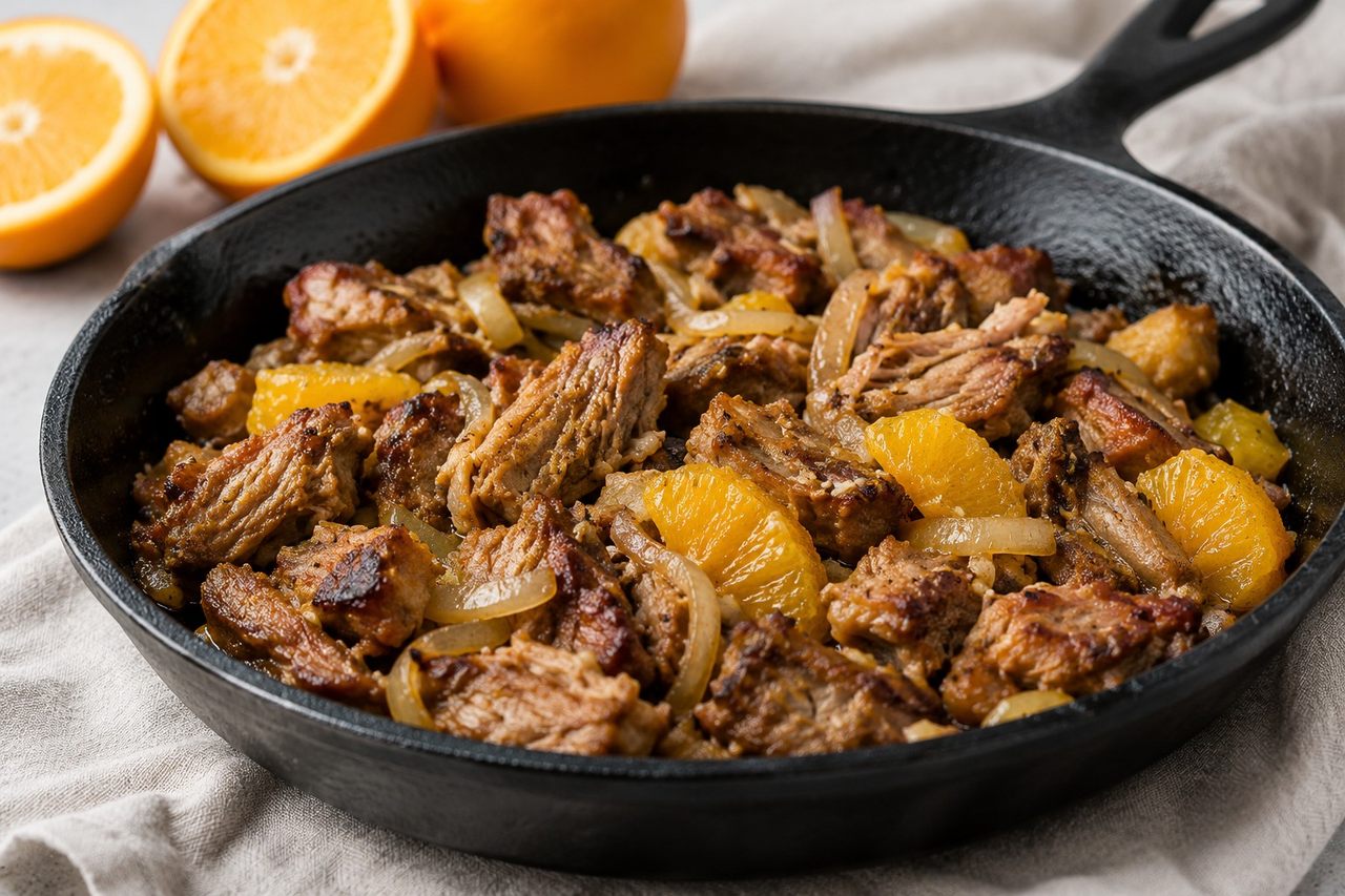 orange and garlic pork carnitas, pressure cooked then crisped, AIP Core