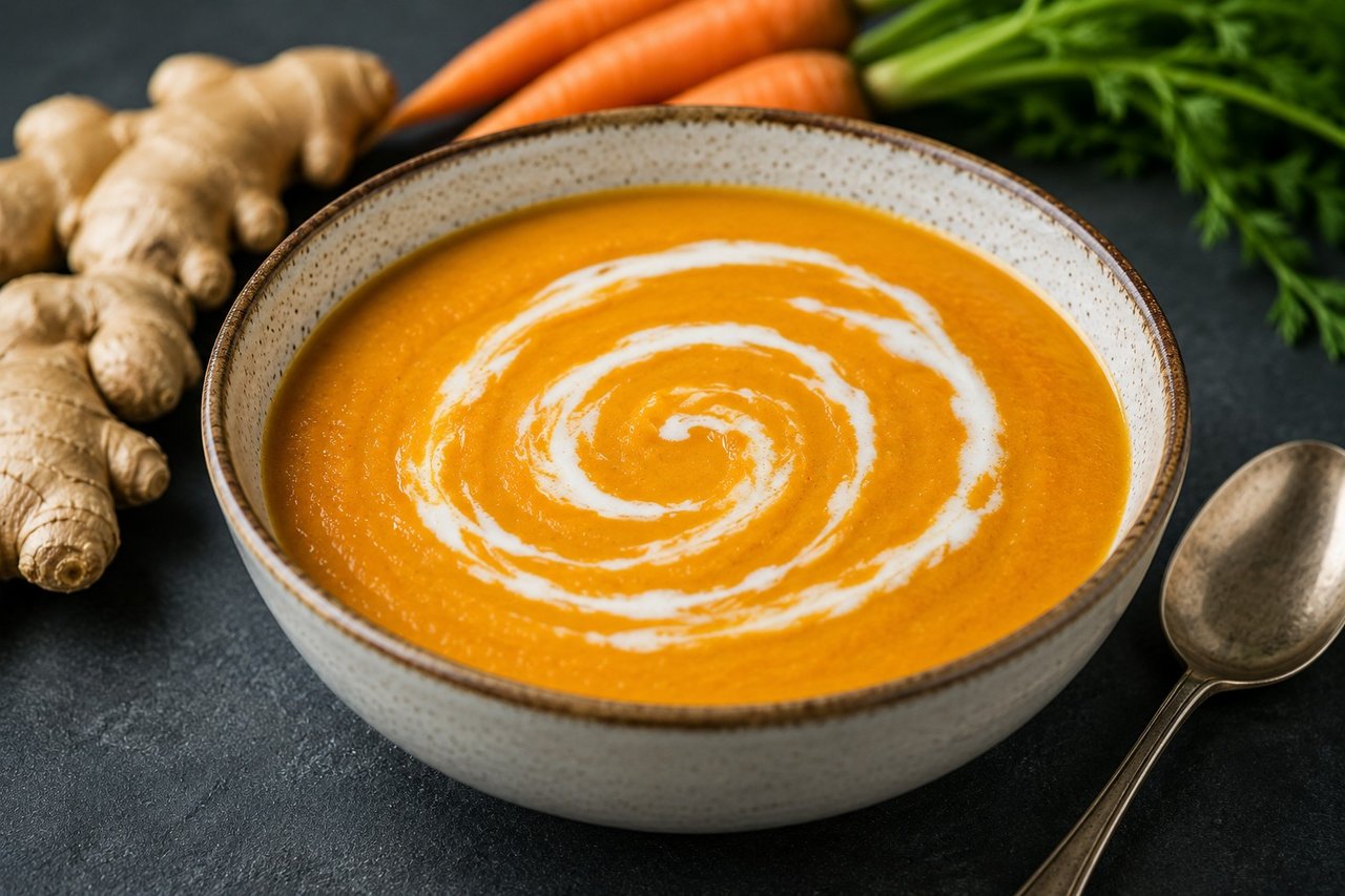carrot ginger soup, a smooth warming bowl with coconut milk