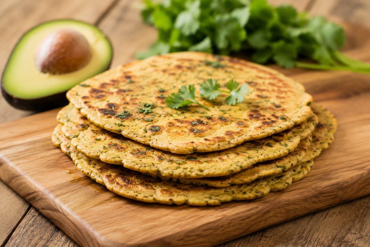 AIP flatbread made from sweet potato flour and avocado, grain-free and egg-free