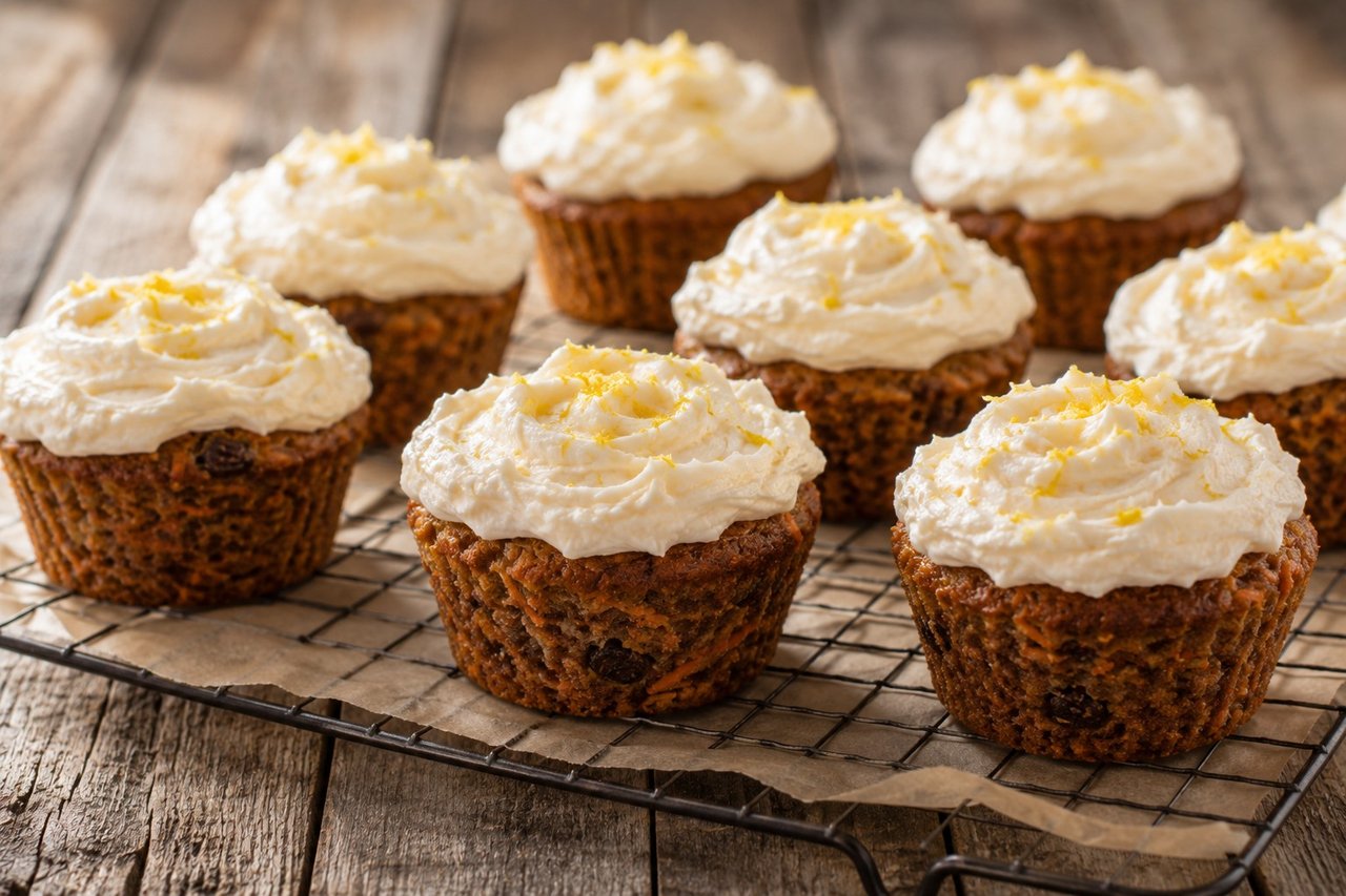 no-sugar-added carrot cupcakes with steamed sweet potato base and whipped palm shortening frosting, AIP elimination-compliant