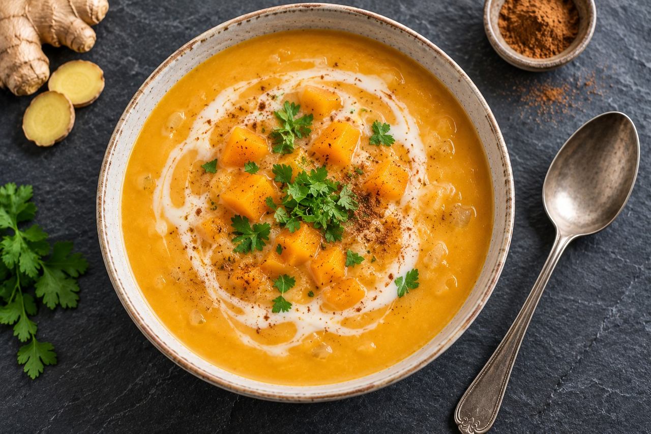 Instant Pot butternut squash soup with coconut milk and ginger