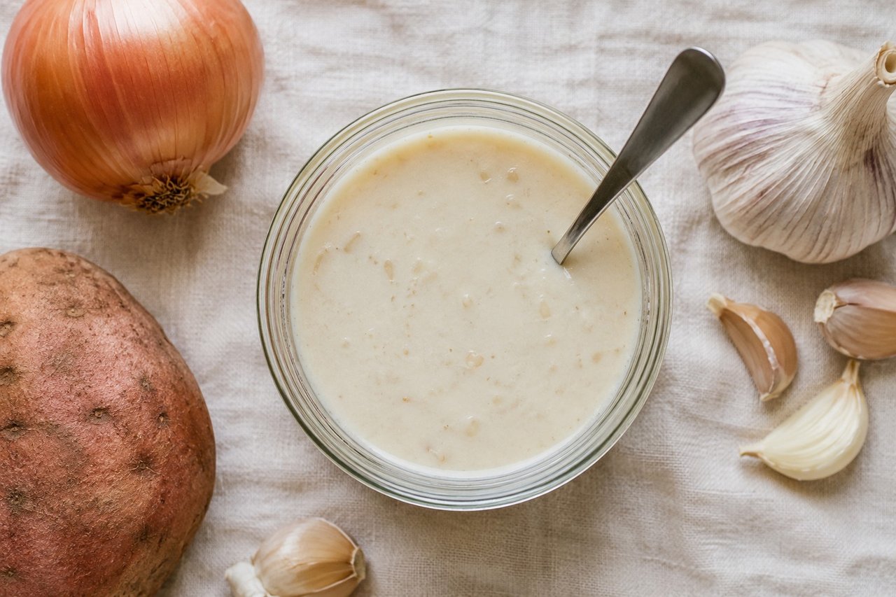 Garlic cream sauce: dairy-free, egg-free, and startlingly close to the real thing
