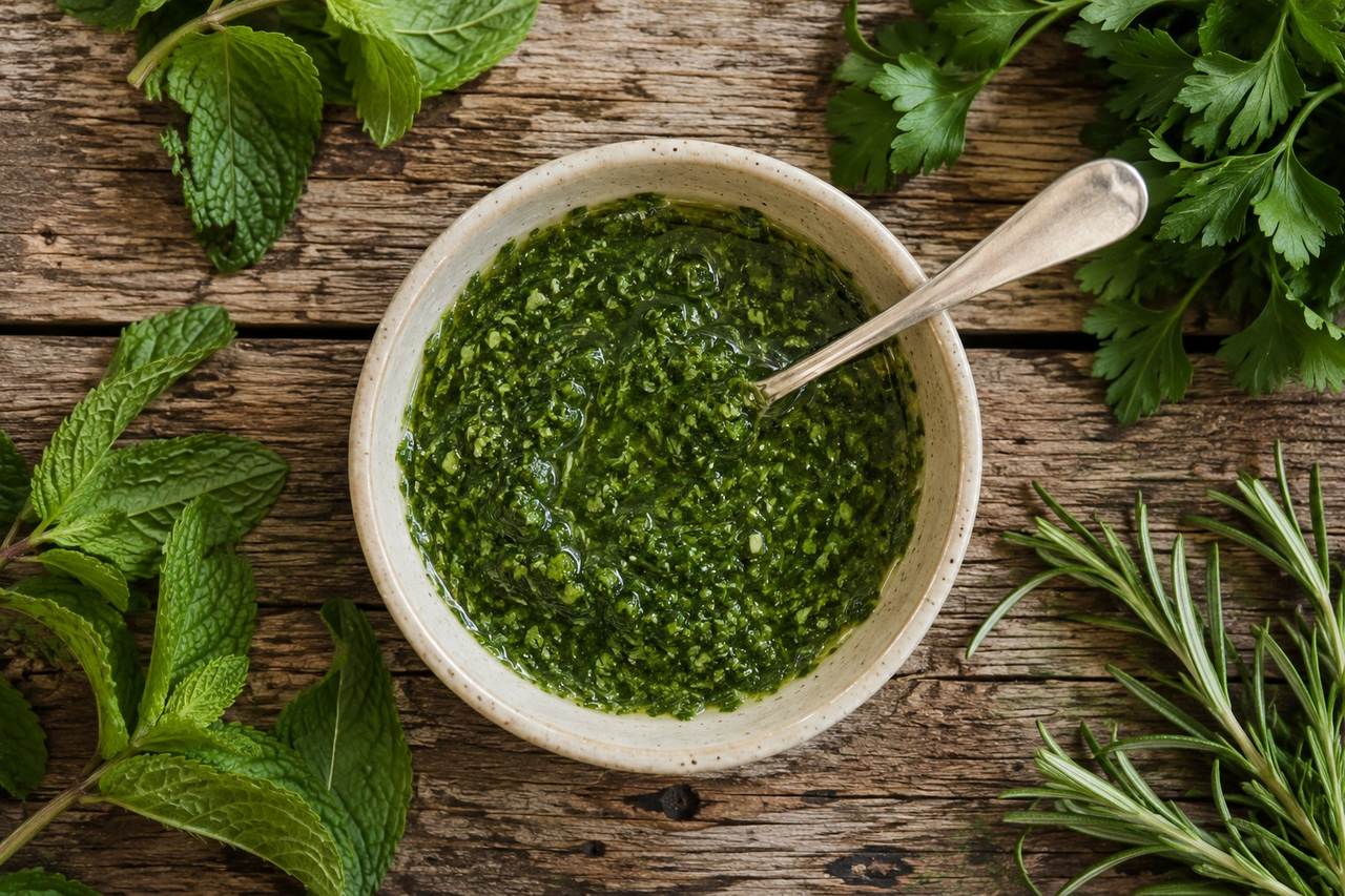 All-purpose herb sauce: mint, parsley, and rosemary in 5 minutes