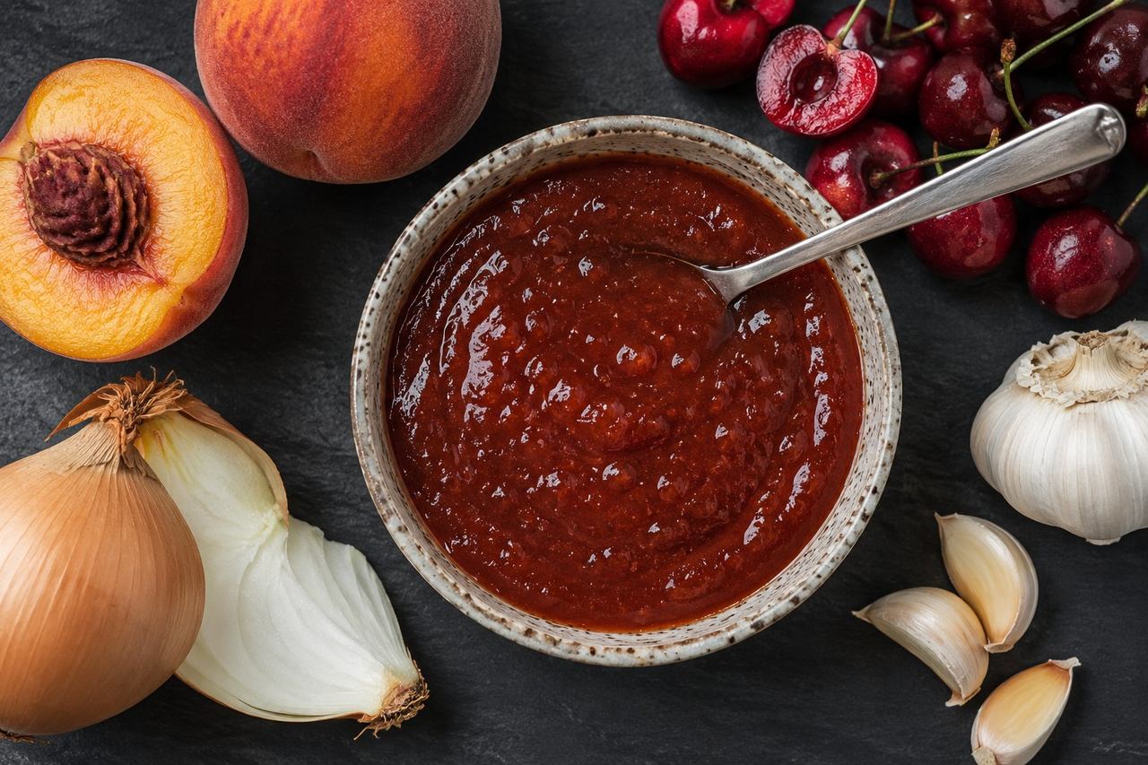 Peach and cherry BBQ sauce: the summer glaze for ribs and pulled pork