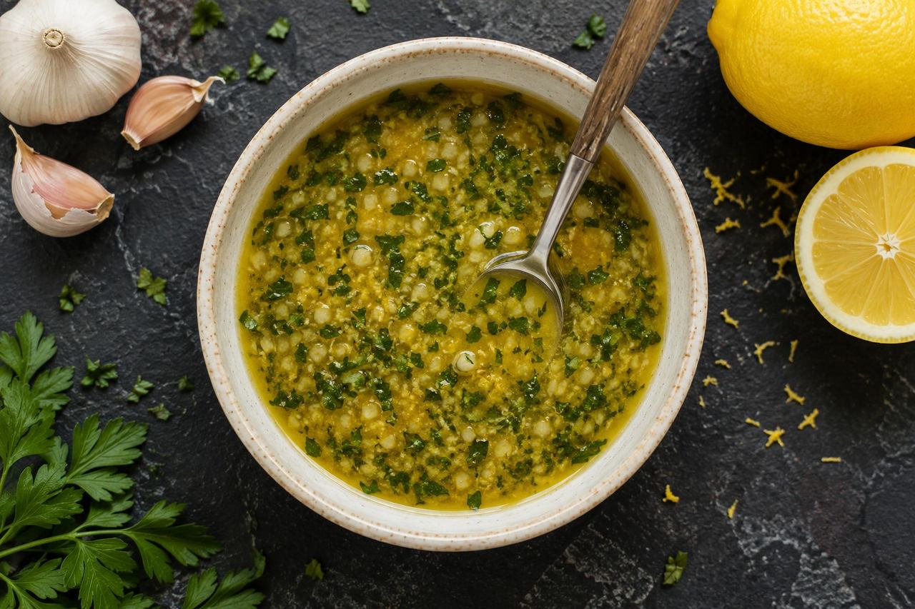 Lemon garlic pan sauce: the cassava-thickened finish for any seared protein