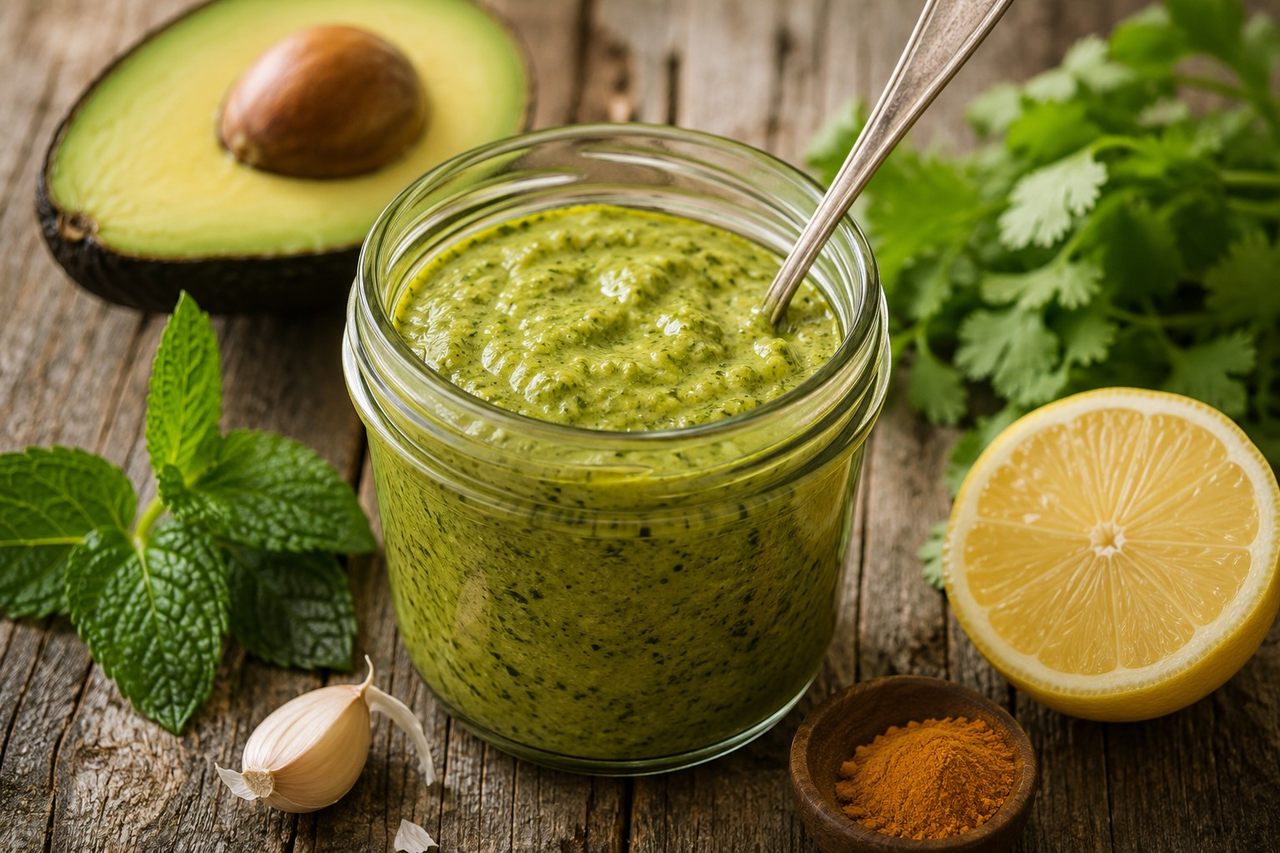 Mint and turmeric pesto: the nut-free herb paste that goes on almost everything