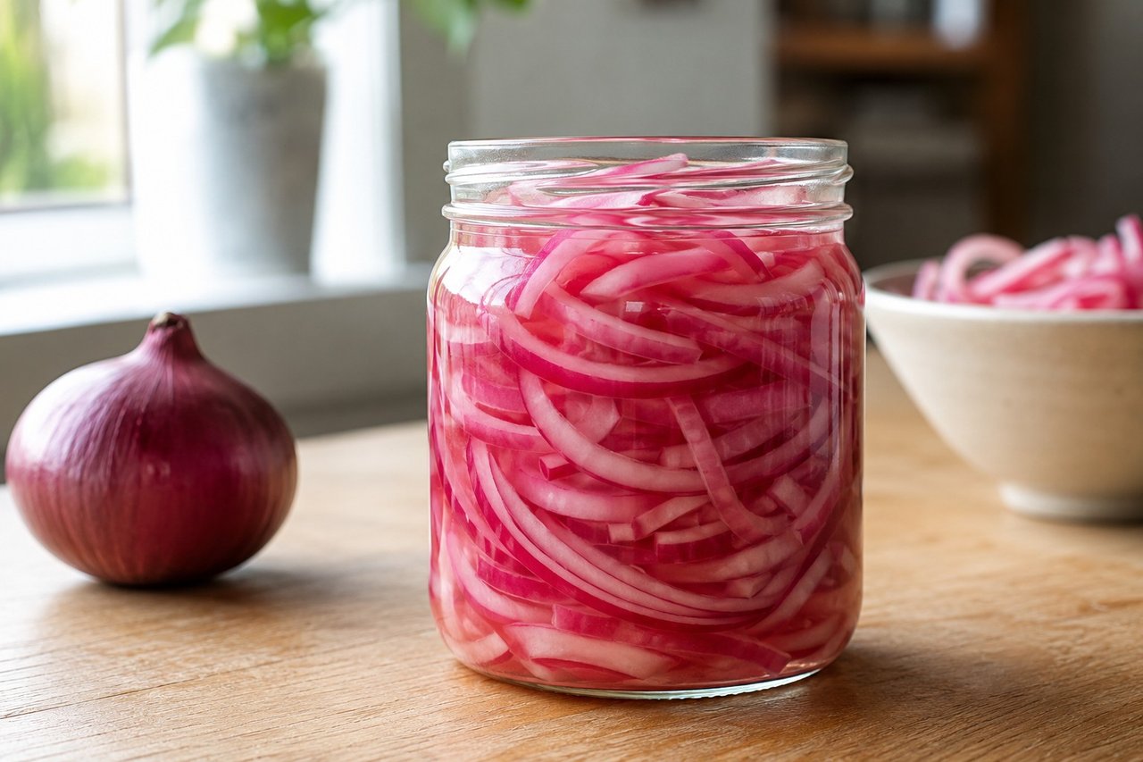 Quick pickled red onions: four ingredients, thirty minutes