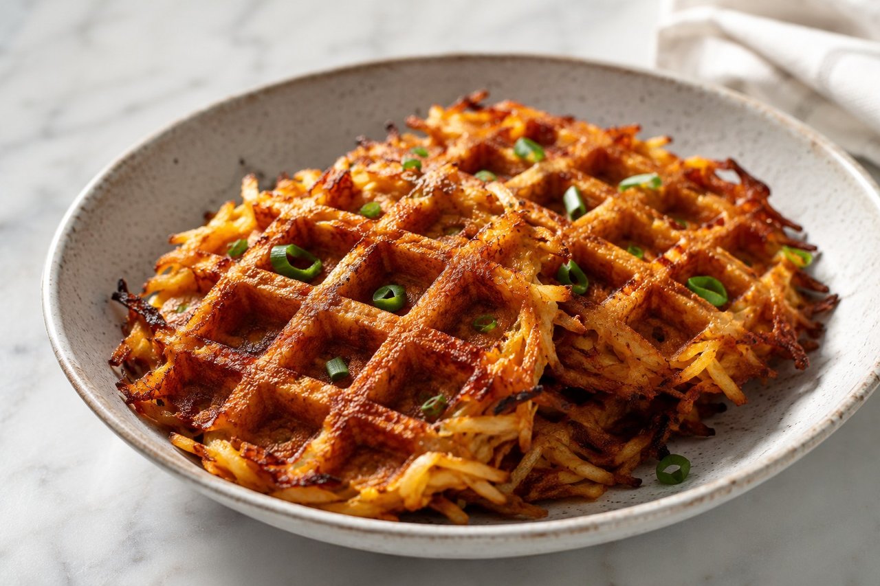 Sweet potato hashbrown waffles: a crisp grid with no waffle mix in sight