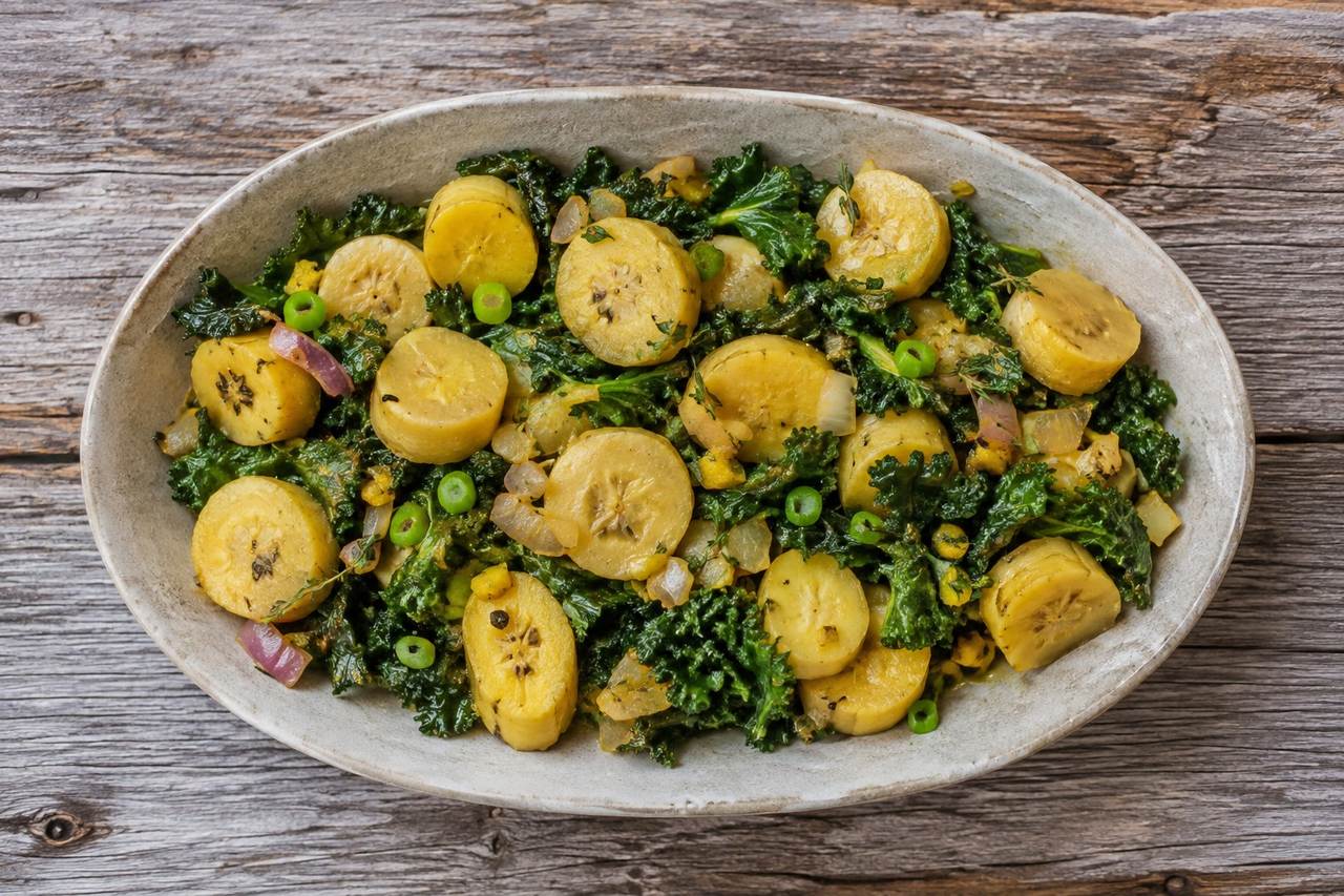 Boiled Plantains with Kale