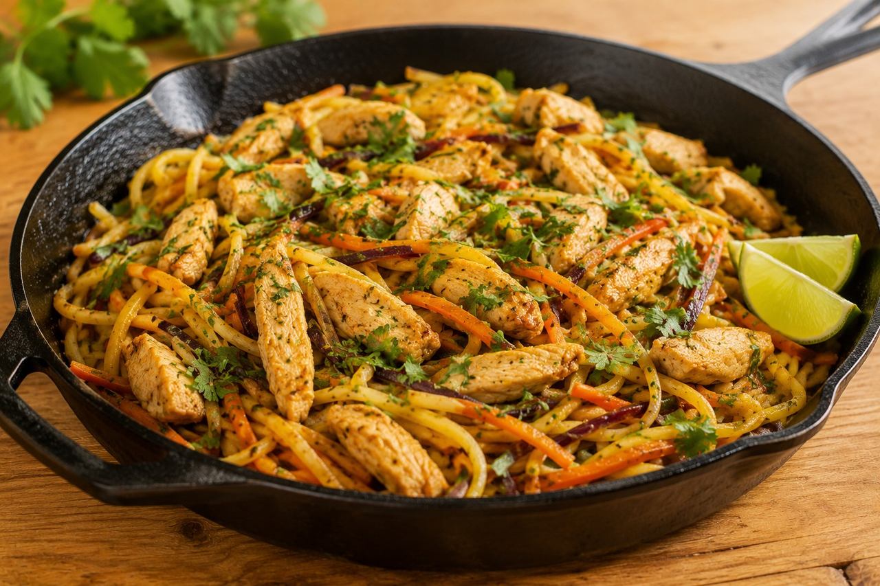 Asian Chicken Rainbow Carrot Pasta